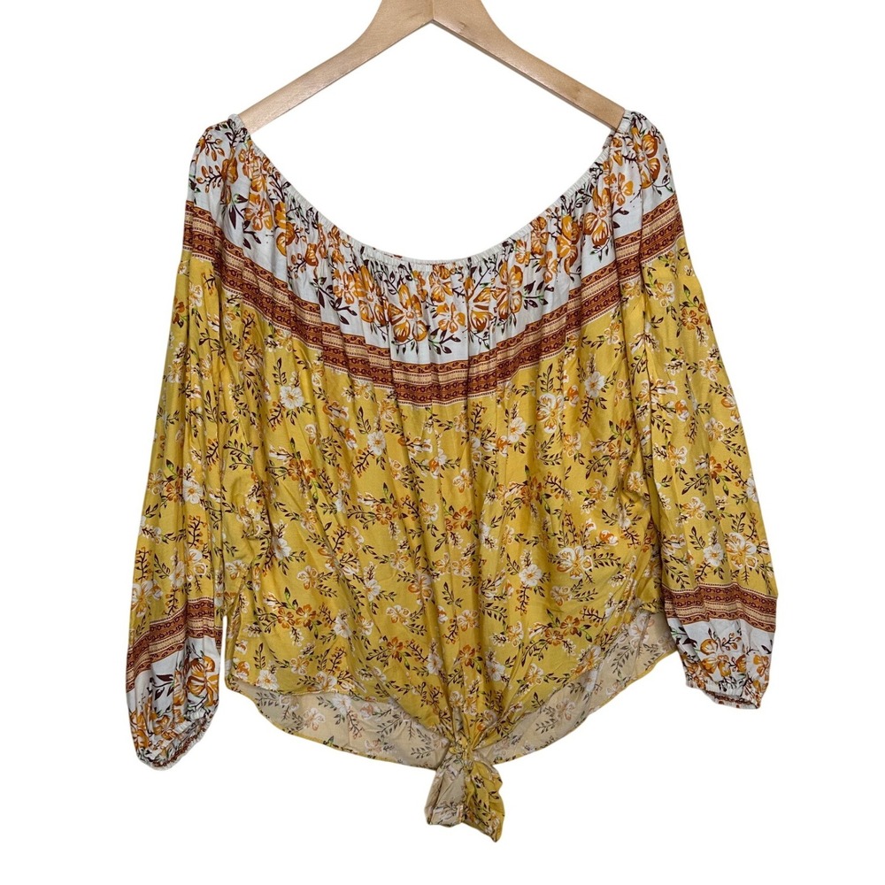 Umgee Usa Floral Boho Off Shoulder Peasant Blouse size 2X Yellow/Red